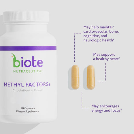 Biote Nutraceuticals - Methyl Factors+ - Circulation + Mood (90 Capsules) (Pack of 2)