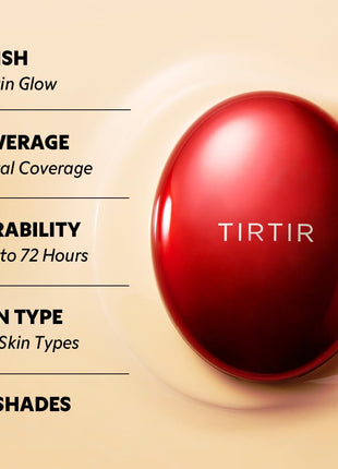 TIRTIR Mask Fit Red Cushion Foundation | Full coverage, Weightless, Skin fit, Satin Glow Finish, Korean Makeup BB Foundation, beauty, Tattoo cover up, Buildable (#21N Ivory, 0.63 Fl Oz)