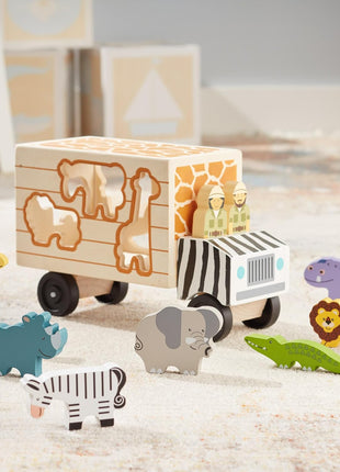Melissa & Doug Animal Rescue Shape-Sorting Truck - Wooden Toy with 7 Animals and 2 Play Figures