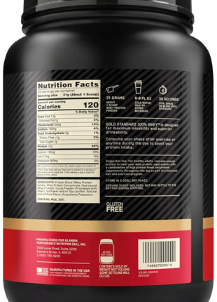 Optimum Nutrition Gold Standard Whey Protein, Double Rich Chocolate, 2 LB | 24g of 100% Whey Protein Powder Per Serving, with BCAAs, Gluten Free, Banned Substance Tested, Easy Mixing, Muscle Support