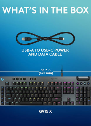 Logitech G915 X Low-Profile Wired Mechanical Gaming Keyboard, Double-Shot PBT Keycaps, Fully Programmable Keys, RGB Lighting, Aluminum Finish, GL Brown Tactile Switches - PC/Mac - Black