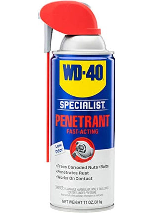 WD-40 Specialist Penetrant with Smart Straw, Penetrant for Metal, Rubber and Plastic Threads, Locks and Nuts, Industrial Strength Fast-Acting Formula, 11 Oz.