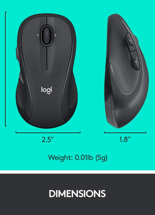Logitech M510 Full Size Ambidextrous 2.4 GHz Wireless Mouse | 2.4 GHz USB-A Nano Receiver, tilt-to-scroll function, 2-year battery life, Windows Mac Linux compatible, certified for Chrome