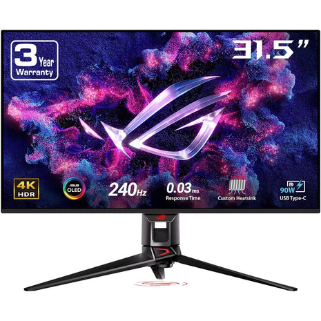 ASUS ROG Swift 32inch 4K OLED Gaming Monitor (PG32UCDM) - UHD (3840 x 2160), QD-OLED, 240Hz, 0.03ms, G-SYNC Compatible, Custom Heatsink, Graphene Film, 99% DCI-P3, True 10-bit, 90W USB-C