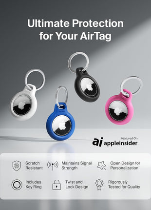 Belkin Apple AirTag Secure Holder with Key Ring - Durable, Scratch-Resistant Case with Open Face & Raised Edges - Protective AirTag Keychain Holder Accessory for Keys, Pets, Luggage, & More - Blue