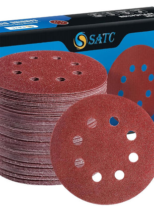 S SATC 72 PCS 5 Inch 8 Hole Hook and Loop Adhesive Sanding Discs Sandpaper for Random Orbital Sander 40 60 80 120 180 240 320 Grits