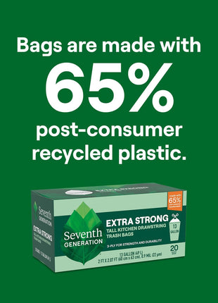 Seventh Generation Extra Strong Tall Kitchen Trash Bags 13 Gallon, 20 count (Pack of 6)-Drawstring
