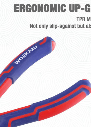 WORKPRO Premium 8" Needle Nose Pliers, Paper Clamp Precision, Heavy-Duty CRV Steel, Large Soft Grip with Wire Cutter, Long Nose Cutting Pliers, W031269