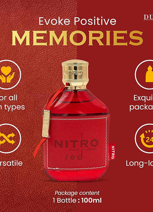 Dumont NITRO RED - 3.4oz - Eau De Parfum - Luxury Perfume for Men - Fruit, Woody, Floral & Masculine Fragrance - Long Lasting Cologne Mist & Body Spray - for Him