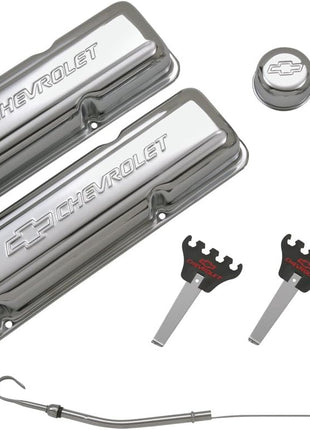 Proform 141-001 Chrome Engine Dress-Up Kit with Embossed Chevrolet/Bowtie Logo for Small Block Chevy