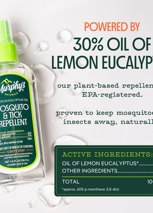 Murphy's Naturals Mosquito & Tick Bug Repellent Spray, Oil of Lemon Eucalyptus for Skin + Outdoor Gear, 4 Ounce Pump, 2-Pack