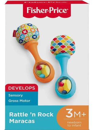 Fisher-Price Newborn Toys Rattle 'n Rock Maracas, Set of 2 Soft Musical Instruments for Babies 3+ Months, Blue & Orange