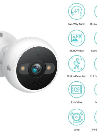 Kasa 2K+ Outdoor Wired Security Camera - Person/Motion Detection, 24/7 Recording, 2-Way Audio, Siren, Starlight Color Night Vision, Subscription-Free Local Storage or Optional Cloud, KC420WS