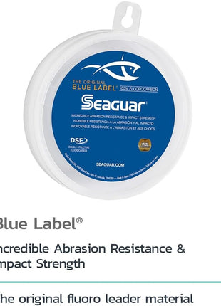 Seaguar Blue Label Fishing Leader Line for Saltwater, 100% Fluorocarbon, Clear, Multiple Sizes