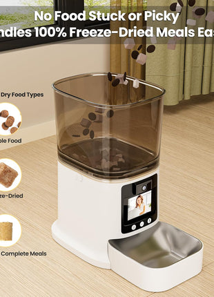 Automatic Cat Feeder with Camera, 2-Way Video& Audio, HD Video with Night Vision, 5G WiFi Pet Feeder, 5L Large Food Storage Container for Multiple Pet, Detachable for Easy Clean (White)