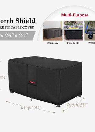 Porch Shield Patio Fire Pit Cover - Waterproof 600D Outdoor Rectangular Fire Table Cover Deck Box Protector - 44 x 26 inch, Black