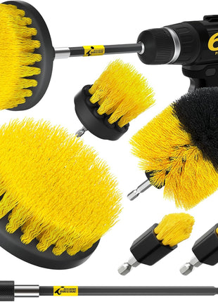 Holikme 6Pack Drill Brush Power Scrubber Cleaning Brush Extended Long Attachment Set All Purpose Drill Scrub Brushes Kit for Grout, Floor, Tub, Bathroom and Kitchen Surface,Scratch Brushes(Yellow)