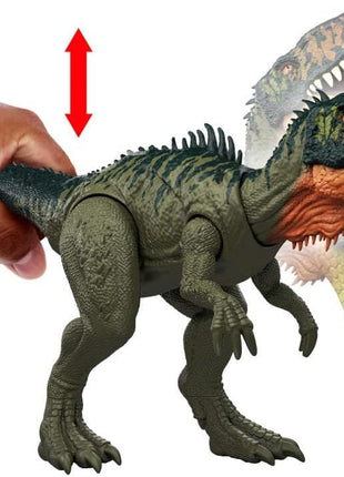Mattel Jurassic World Rebirth Gigantic Thrashers Tyrannotitian Dinosaur Figure Toy, 2 Tail Activated Rampage Attacks, Digital Play