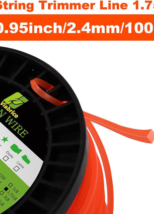 String Trimmer Line, Square Orange Heavy Duty Weed Eater String, Premium Nylon Universal 0.095 inch x 1.7LB, 330Foot