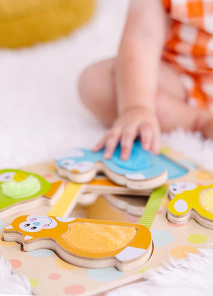 Melissa & Doug First Play Peek-a-Boo Pets Wooden Touch and Feel Puzzle with Mirror Mirror Toy for Babies and Toddlers, Sensory Toy Puzzle