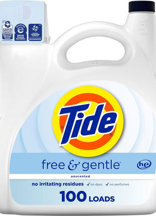 Tide Free & Gentle Liquid Laundry Detergent, 100 Loads, 132 fl oz, Tide Laundry Detergent, Clean Laundry Detergent (Packaging May Vary)