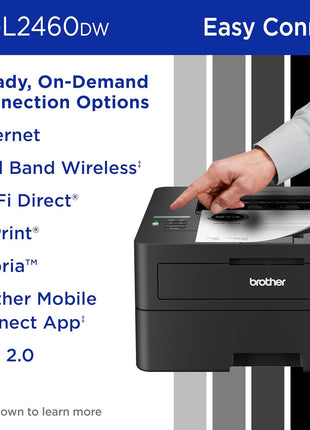 Brother HL-L2460DW Wireless Compact Monochrome Laser Printer with Duplex, Mobile Printing, Black & White Output | Includes Refresh Subscription Trial(1), Works with Alexa | Mobile printing