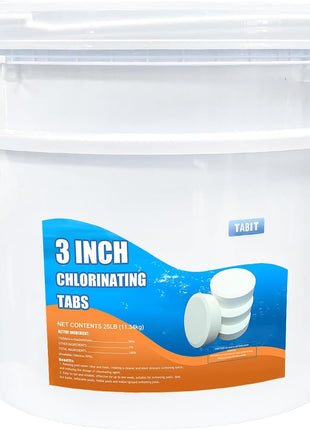 Chlorine Tablets 3 inch 25 Pounds, TABIT Swimming Pool Long Lasting Chlorinating Tablets, Slow Dissolving, Tri-Chlor for Swim Pool, Hot Tubs, Spa