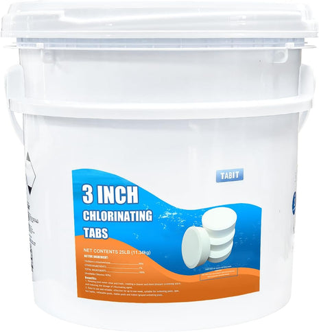 Chlorine Tablets 3 inch 25 Pounds, TABIT Swimming Pool Long Lasting Chlorinating Tablets, Slow Dissolving, Tri-Chlor for Swim Pool, Hot Tubs, Spa