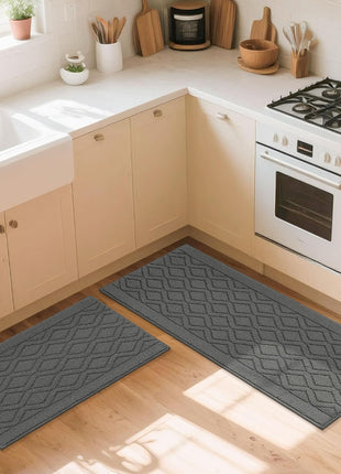 COSY HOMEER 48x20 Inch/30x20 Inch Kitchen Rug Mats Made of 100% Polypropylene 2 Pieces Soft Kitchen Mat Specialized in Anti Slippery and Machine Washable (Grey)