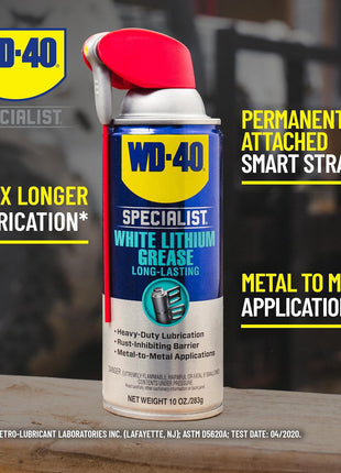 WD-40 Specialist White Lithium Grease Spray with SMART STRAW SPRAYS 2 WAYS, 10 OZ