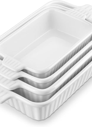 MALACASA Casserole Dishes for Oven, Ceramic Baking Dishes Set of 4, White | Rectangular Deep Lasagna Pans with Handles for Roasting Vegetable, Cake, Durable Bakeware, Wedding Gift(9.4/11.1/12.2/14.7")