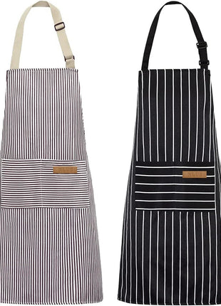 NLUS 2 Pack Kitchen Cooking Aprons, Adjustable Bib Soft Chef Apron with 2 Pockets for Men Women(Black/Brown Stripes)
