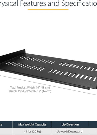 StarTech.com 1U Server Rack Shelf - Vented Rack Mount Cantilever Tray for 19 inch Network Rack & Cabinet, 44lb/20kg, 10 inch Deep
