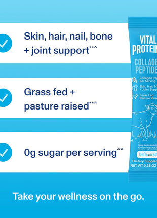 Vital Proteins Collagen Peptides Powder, Unflavored Stick Packs, 20 Count | 10g Hydrolyzed Collagen Peptide Per Packet, Supports Hair Skin & Nails, Travel-Friendly Stick Packs, 20 Servings