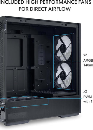 LIAN LI LANCOOL 207 Compact ATX RGB Gaming Computer Case, Airflow Optimized Mesh Panels Tower Chassis w/ 2x140mm ARGB,2x120mm PWM Fans Pre-Installed, USB Type-C Port, Tempered Glass Side Panel (Black)