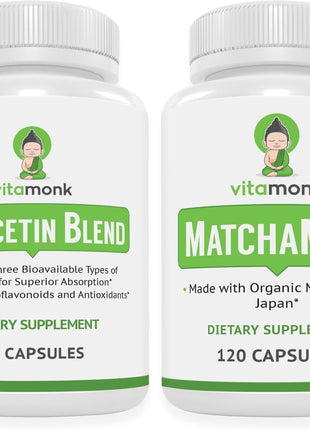 VitaMonk Quercetin Complex + Organic Matcha Capsules Bundle ・Immune, Antioxidant & Energy Support ・Quercetin 500 mg per Serving (2 Capsules) with Bromelain, L-Theanine & Catechins