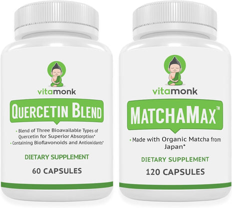VitaMonk Quercetin Complex + Organic Matcha Capsules Bundle ・Immune, Antioxidant & Energy Support ・Quercetin 500 mg per Serving (2 Capsules) with Bromelain, L-Theanine & Catechins
