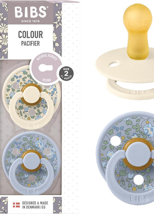 BIBS Pacifiers Colour Collection | Natural Rubber Baby Pacifier | Set of 2 BPA-Free Soothers | Made in Denmark | 0+ Months (Pack of 2) | Dusty Blue/Steel Blue