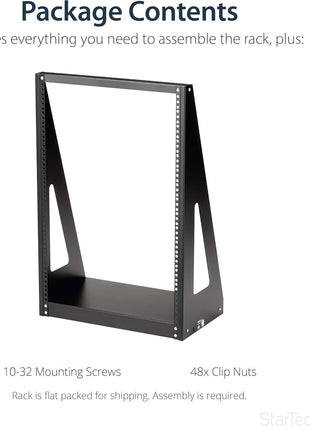 StarTech 16U 2-Post Open Frame Desktop Server Rack, 19in Compact Space-Saving Floor IT Rack with 350lb (160kg) Weight Capacity