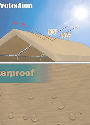 10'x20' Upgraded Carport Replacement Top Canopy Cover for Car Garage Shelter Tent Party Tent with Ball Bungees Beige (Only Top Cover, Frame is not Included)