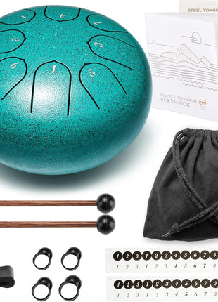 Lronbird Steel Tongue Drum 6 Inch 8 Notes Rain Drum Style Gift | Calming, Relaxation, Meditation, Education, Musical Instrument for Adults Beginners (Malachite)