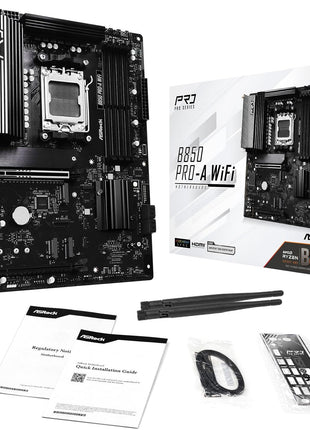 ASRock AMD B850 Pro A WiFi 6E Socket AM5 Ryzen 9000, 8000 and 7000 Series DDR5 up to 8000+ (OC) MHz 256GB ATX Motherboard M.2 SATA3 6.0 Gb/s PCIe 5.0 BIOS Flashback Realtek 2.5G LAN