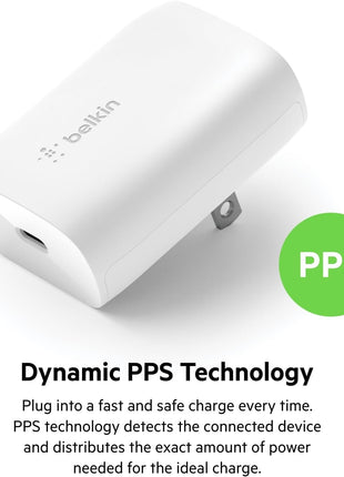 Belkin 30W Compact USB C Charger Block, Fast Charging for Travel | USB-C Power Delivery PPS, Samsung Galaxy S25, iPhone 17, Air, Pro Max, iPad, AirPods, Apple Watch