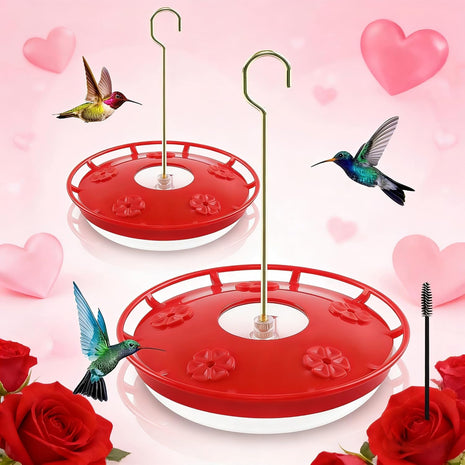 FEED GARDEN Hummingbird Feeders for Outdoors, 2 Pack 16oz Leak-Proof Disc Feeder with Built-in Ant Moat, 5 Feeding Ports, Wide Mouth Easy Clean, BPA-Free Plastic for Garden Patio Backyard
