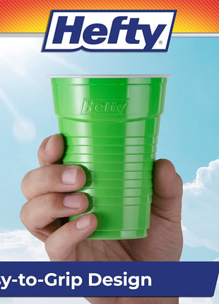 Hefty Party On Disposable Plastic Cups, Assorted, 16 Ounce, 100 Count