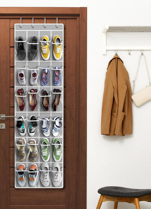 Simple Houseware 24 Pockets   Crystal Clear Over The Door Hanging Shoe Organizer, Gray (64'' x 19'')