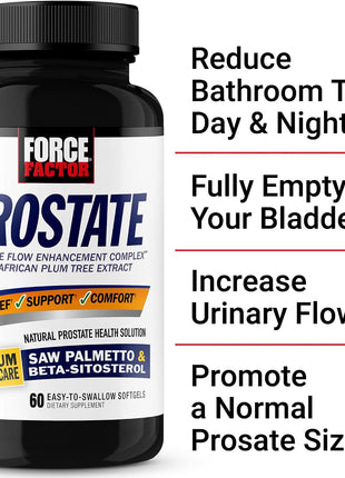 Force Factor Prostate Saw Palmetto and Beta Sitosterol Supplement for Men, Prostate Health/Size Support, Urinary Relief, Bladder Control, Reduce Nighttime Urination, 60 Softgels, (Pack of 2)