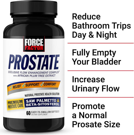 Force Factor Prostate Saw Palmetto and Beta Sitosterol Supplement for Men, Prostate Health/Size Support, Urinary Relief, Bladder Control, Reduce Nighttime Urination, 60 Softgels, (Pack of 2)