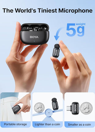 BOYA mini 2 Wireless Lavalier Microphones for iPhone 15/16/17 & Android, AI Noise Cancellation, App Control, 30H Battery Life with Charging Case, Lapel Microphone Wireless for Video Recording Vlogging