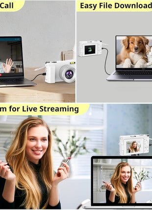 Duluvulu 4K Digital Camera for Photography Autofocus, 2026 Latest 48MP Vlogging Camera for YouTube with SD Card, 2 Batteries, 3" 180°Flip Screen Compact Travel Camera for Teens with 16X Zoom,Off White